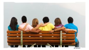 Friends sitting on a bench